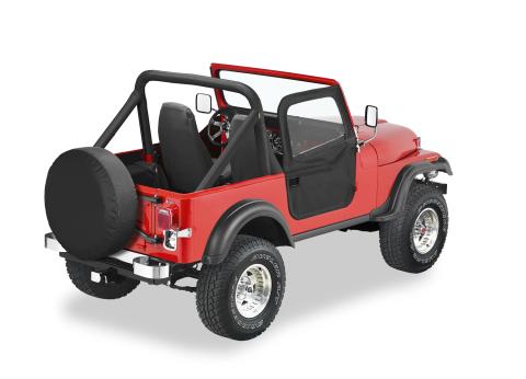 Jeep Doors Full 2-Piece Fabric Doors For Jeep 1976-1986 CJ7 Clear Vinyl Black Crush Fabric Pair Bestop