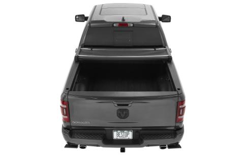 Soft Tri-Fold Tonneau Cover EZ-Fold  For Ram 2019-2024 1500 5.7 Foot Black Tailgate Spoiler Not Included Bestop