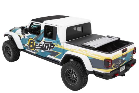 Soft Tri-Fold Tonneau Cover EZ-Fold For Jeep 2020-2024 Gladiator 5.0 Foot Black Diamond Tailgate Spoiler Not Included Bestop