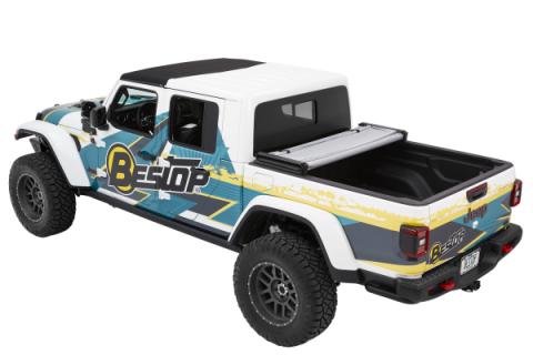 Soft Tri-Fold Tonneau Cover EZ-Fold For Jeep 2020-2024 Gladiator 5.0 Foot Black Diamond Tailgate Spoiler Not Included Bestop