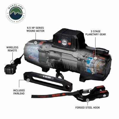 SCAR 10P - 10,000 lb. Winch With Synthetic Rope and Wireless Remote Overland Vehicle Systems
