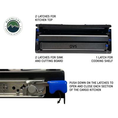 Cargo Box Kitchen With Slide Out Sink, Cooking Shelve and Slide Out Work Station Overland Vehicle Systems