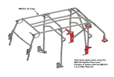 Cage C &amp; D Plates for JKU Rear Highline Inner Fenders Motobilt