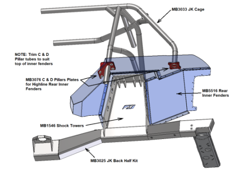Cage C &amp; D Plates for JKU Rear Highline Inner Fenders Motobilt
