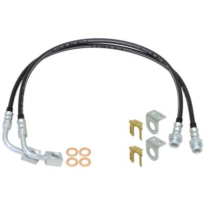 Brake Hose Kit 07-18 Wrangler JK Front (2014-up) 35 Inch Long w/ Single Groove End Routes By Coil Bucket Pair RockJock 4x4