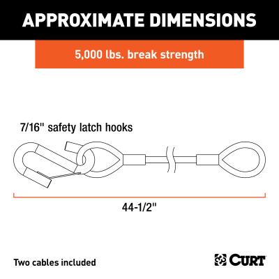 Curt Towing Safety Cable Kit (44 1/2 Inch Long w/ 2 Snap Hooks 5000 lbs. 2-Pack) RockJock 4X4