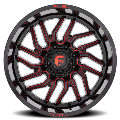 Aluminum Wheels 20X10 Hurricane D808 5 On 127 Gloss Black/Red Milled 71.5 Bore -18 Offset Fuel Off Road Wheels