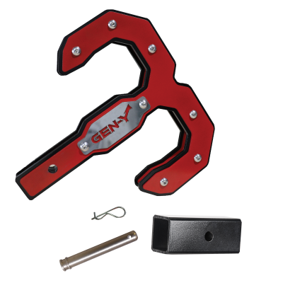 Hulk 2.0 Tow Hook 16K 2 Inch Shank Black/Red with GH-007-1 Reducer Sleeve, GH-099 Pin &amp; GH-011 Clip Gen Y Hitch