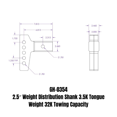 2.5 Inch Weight Distribution Shank 3.5K TW 32K Towing Gen Y Hitch