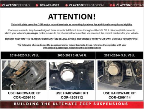 Jeep 3.6L Engine Skid Plate Only (18-Present, JL/JT)