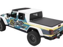 Soft Tri-Fold Tonneau Cover EZ-Fold For Jeep 2020-2024 Gladiator 5.0 Foot Black Diamond Tailgate Spoiler Not Included Bestop