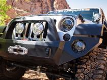 Jeep JK Full Front Bumper For 07-18 Wrangler JK With Winch Plate Bull Bar Black Powdercoated Rigid Series Rock Slide Engineering