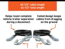 Curt Towing Safety Cable Kit (44 1/2 Inch Long w/ 2 Snap Hooks 5000 lbs. 2-Pack) RockJock 4X4