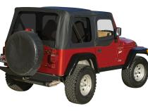 Black OEM Replacement Soft Top for 1997-06 TJ Wrangler w/ Soft Upper Doors Black Diamond For Use w/Half Steel Doors w/Tinted Windows RT Off Road